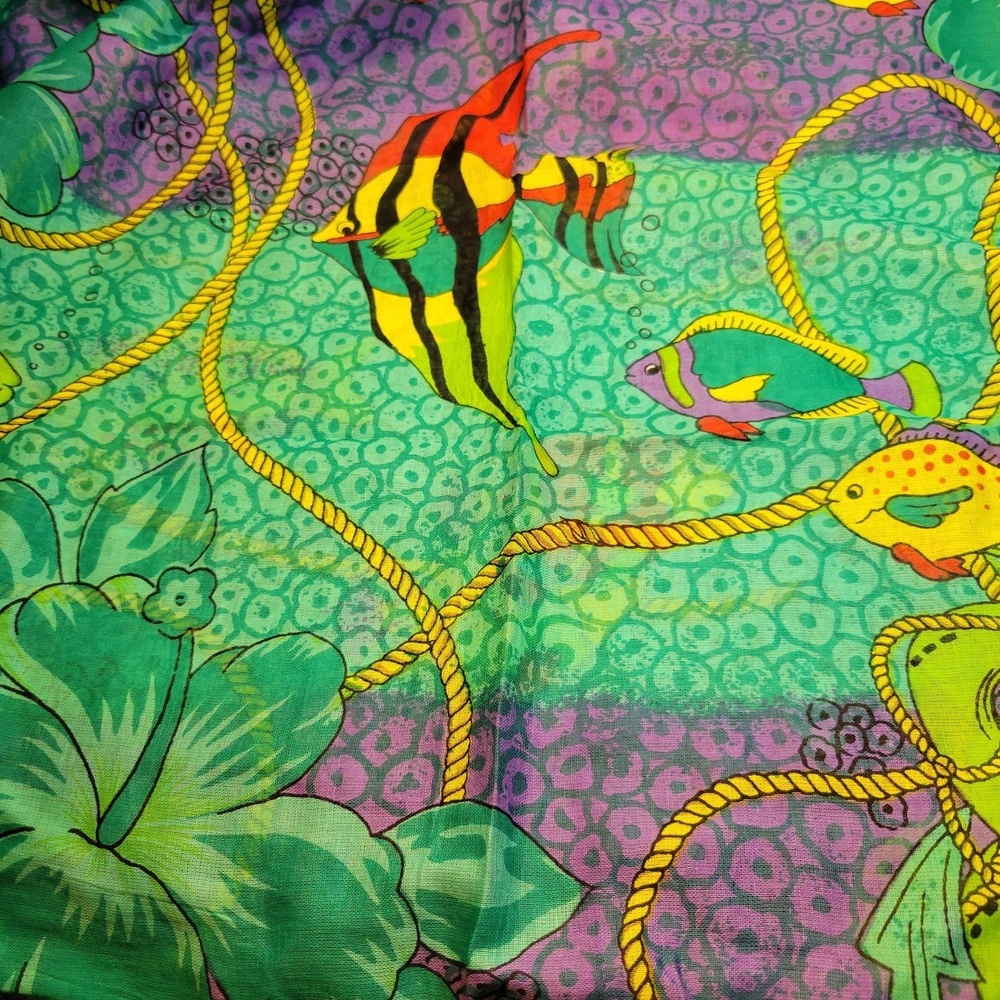 Tropical Fish Print Sarong Wrap Scarf  Bright Beach Cover-Up 71"x45.5"